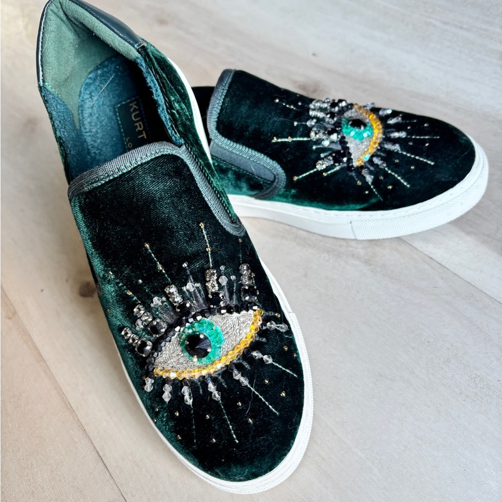 Kurt Geiger Greeb Velvet Embellished Eye Sneakers - Picture 4 of 4
